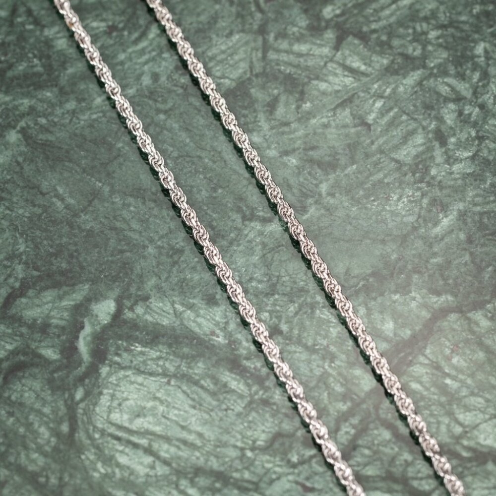 Solid White Gold Plated Heavy 925 Sterling Silver 3MM Twist Rope Chain Necklace - Picture 2 of 5